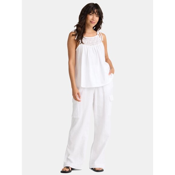 White Cotton Double-Cloth Cargo Pants from Time and Tru - Picture 4 of 4